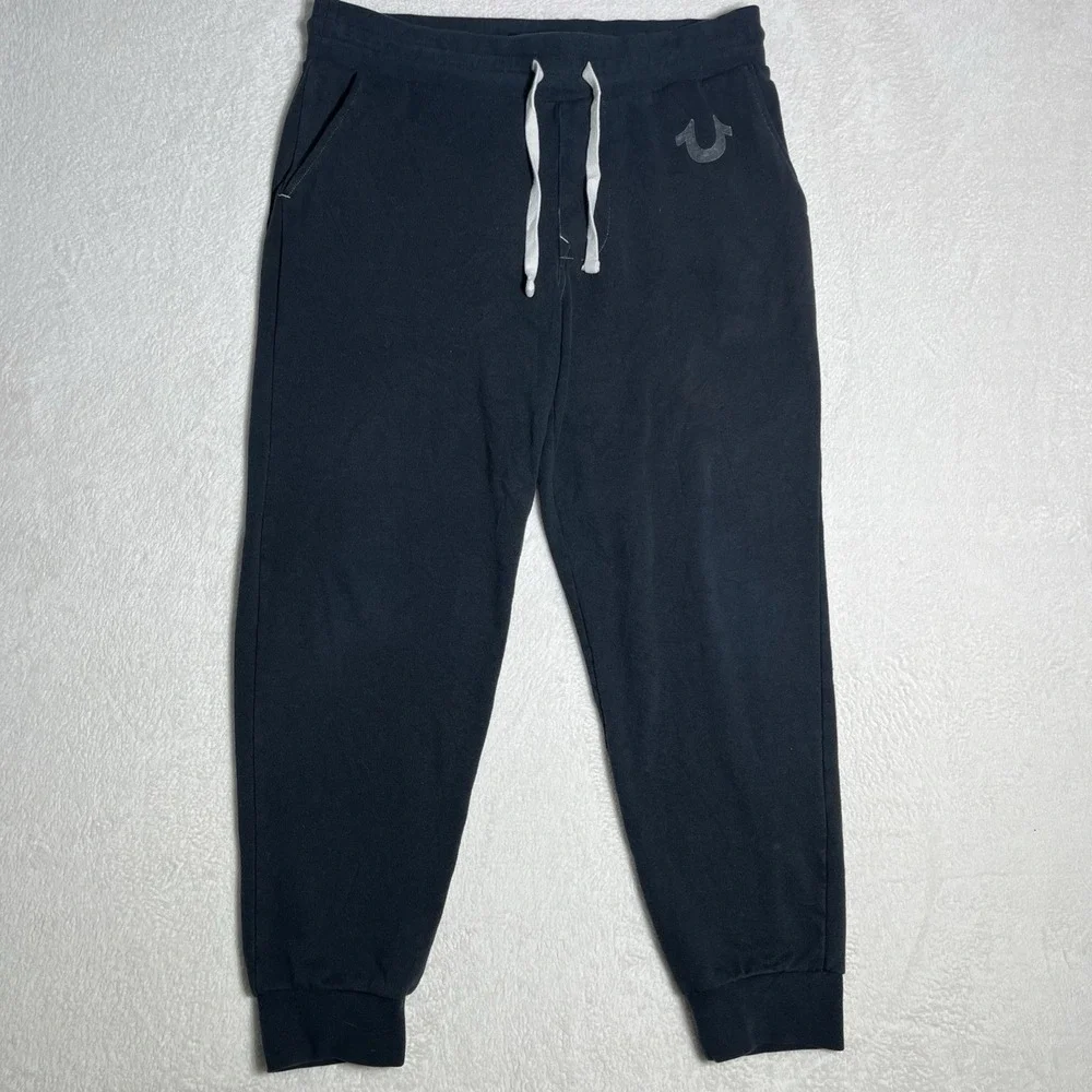 True Religion Classic Logo Jogger Sweatpants Mens Large BLACK ‎ Running Lounge